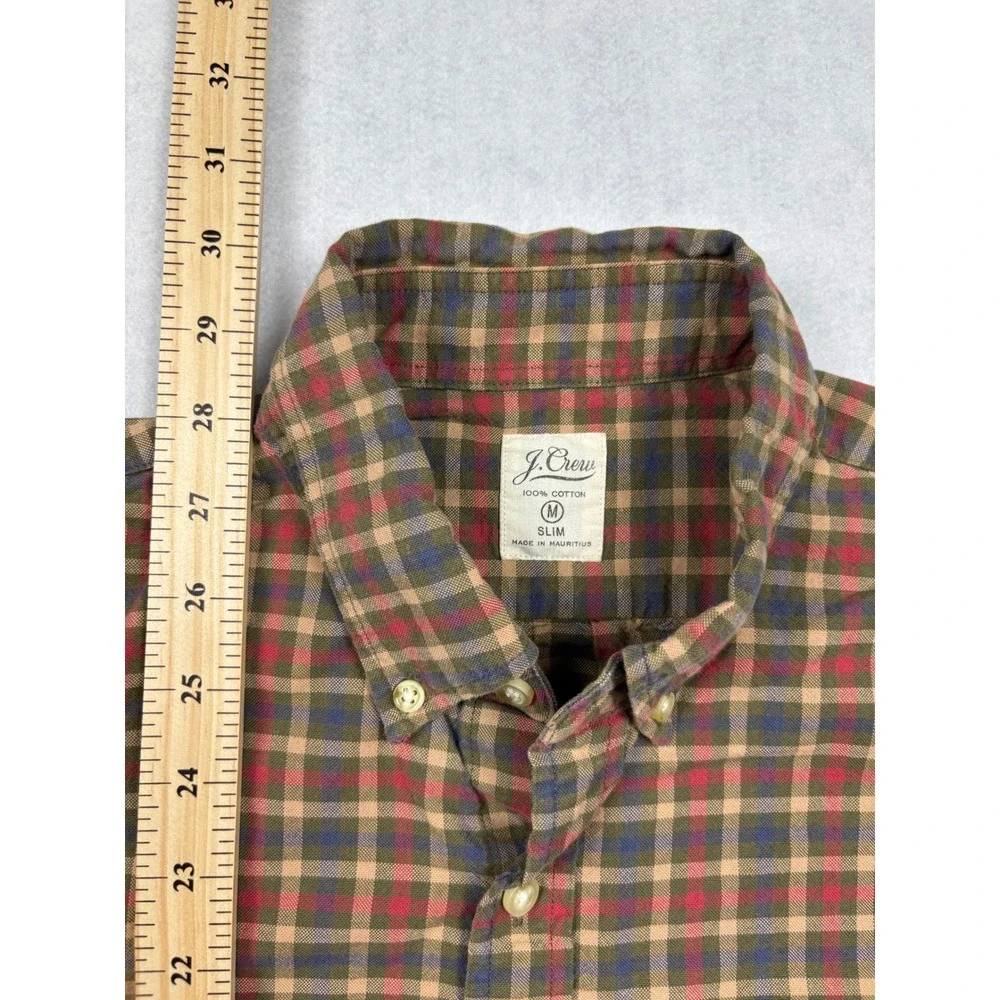 J. Crew Mens‎ Slim Fit Plaid Button Down Shirt Medium Red Green Cotton F4181